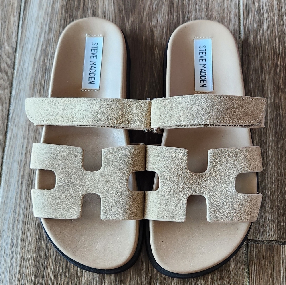 Steve Madden Mayven Tan Nude Suede Slide Sandals -Women Size 5 NEW
